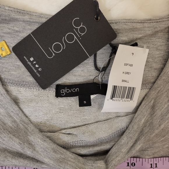 Gibson stretch sweatshirt gray small off shoulder mid sleeve nwt quick to ship - Picture 4 of 5